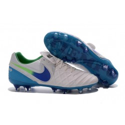 Nuove Scarpe Calcio Nike Tiempo Genio Leather FG Bianco Blu Verde