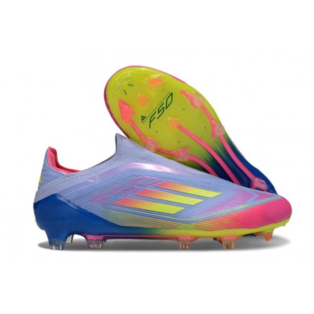 adidas F50 Elite Senza Lacci FG Nuovo Blu Fusion Limone Lucido Rosa Lucido