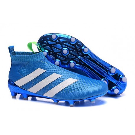 Nuovi Scarpette da Calcio Adidas Ace 16+ Purecontrol FG / AG Blu Bianco