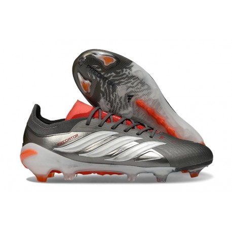 Adidas Predator 26 Elite Low FG Ferro Metallizzato Zero Metallico Rosso Lucido