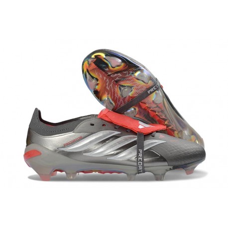 Scarpa Adidas Predator 26 Elite FT FG Ferro Metallizzato Zero Metallico Rosso Lucido