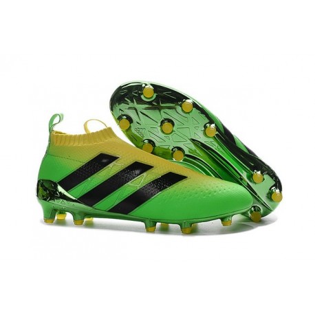 Nuovi Scarpette da Calcio Adidas Ace 16+ Purecontrol FG / AG Brasile Olimpiadi Verde Solar Giallo Shock Nero