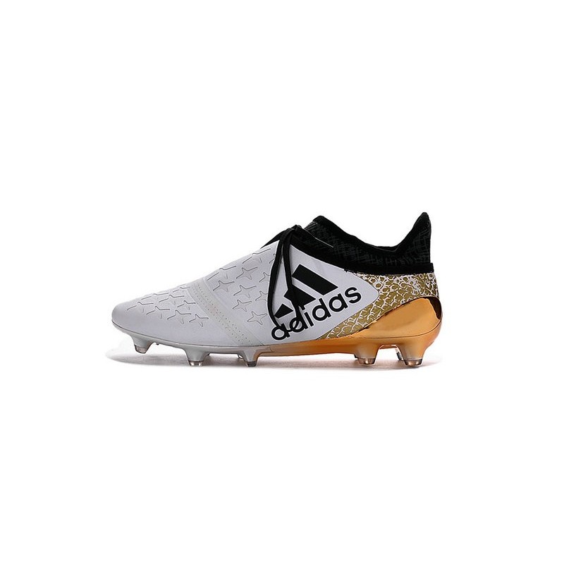 Scarpette da Calcio Adidas X 16+ Purechaos FG - Bianco Oro Nero