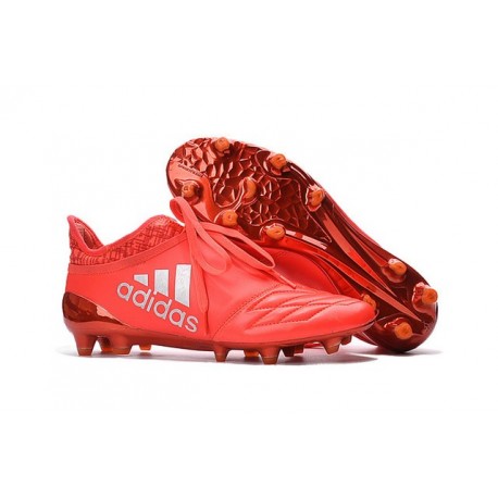 Adidas X 16+ Purechaos FG - Nuovi Scarpette da Calcio Pelle Rosso Solare Argento Metallico Rosso Hi-Res