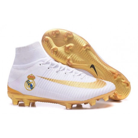 Scarpa da calcio Nike Mercurial Superfly V FG Uomo Real Madrid FC Bianco Oro