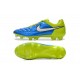 Nuove Scarpe Calcio Nike Tiempo Legend V FG Blu Bianco Volt Nero