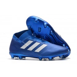 Nuovo Tacchetti da Calcio Adidas Nemeziz 18+ FG Blu Bianco